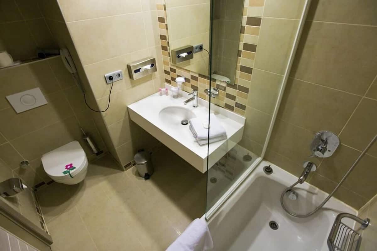 Shower, free toiletries, hair dryer, bathrobes