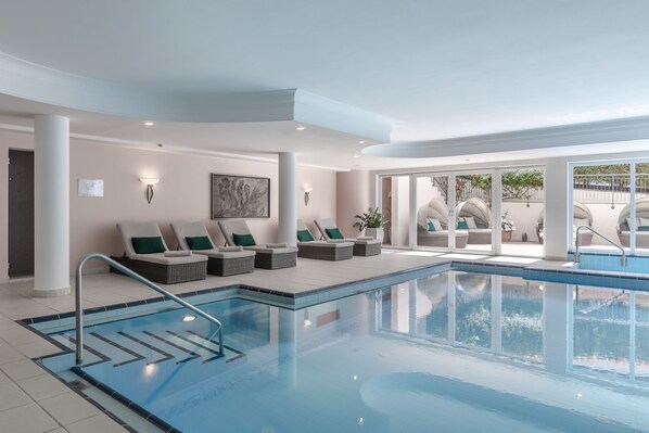 Indoor pool, outdoor pool, pool loungers