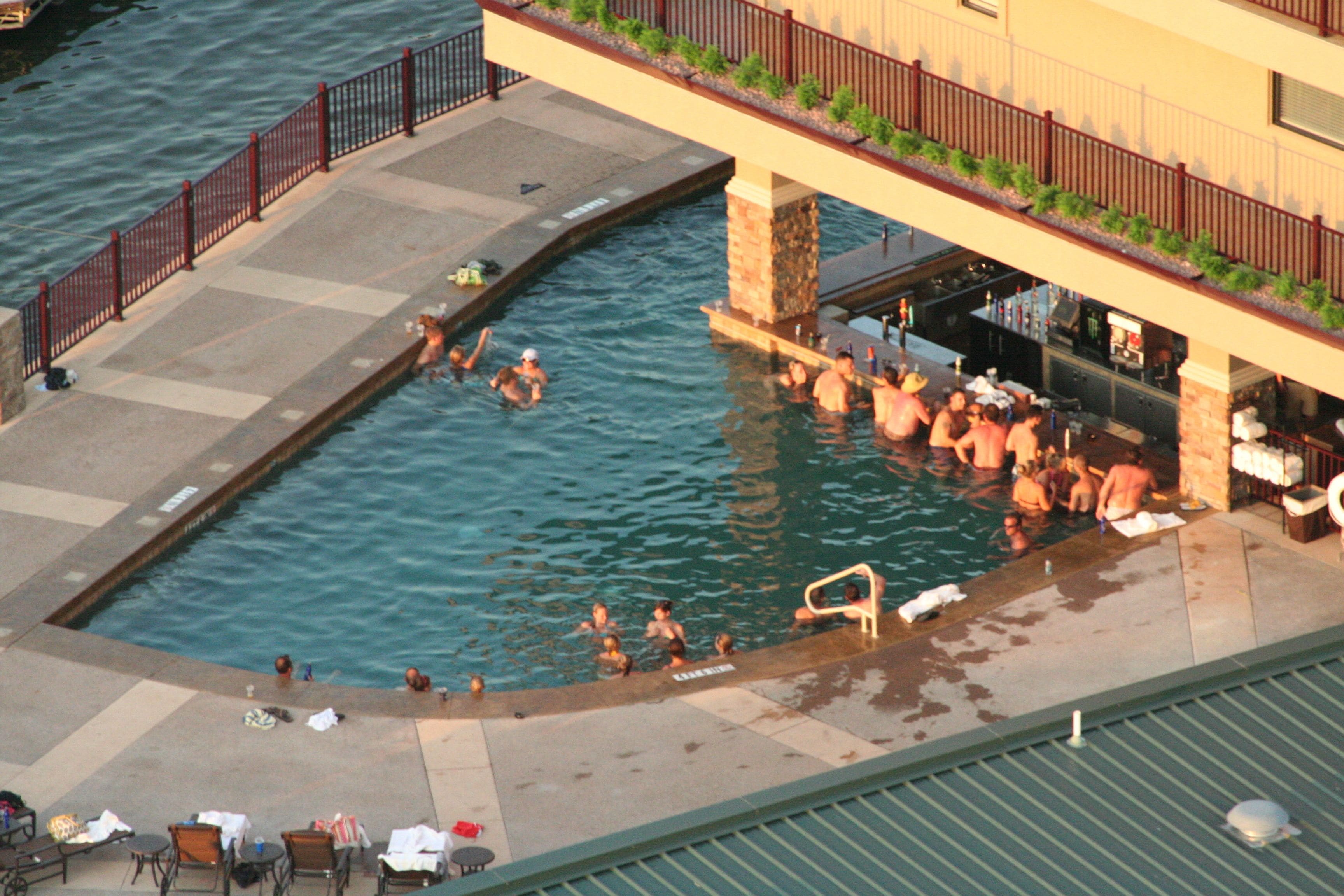 outdoor pool, pool loungers
