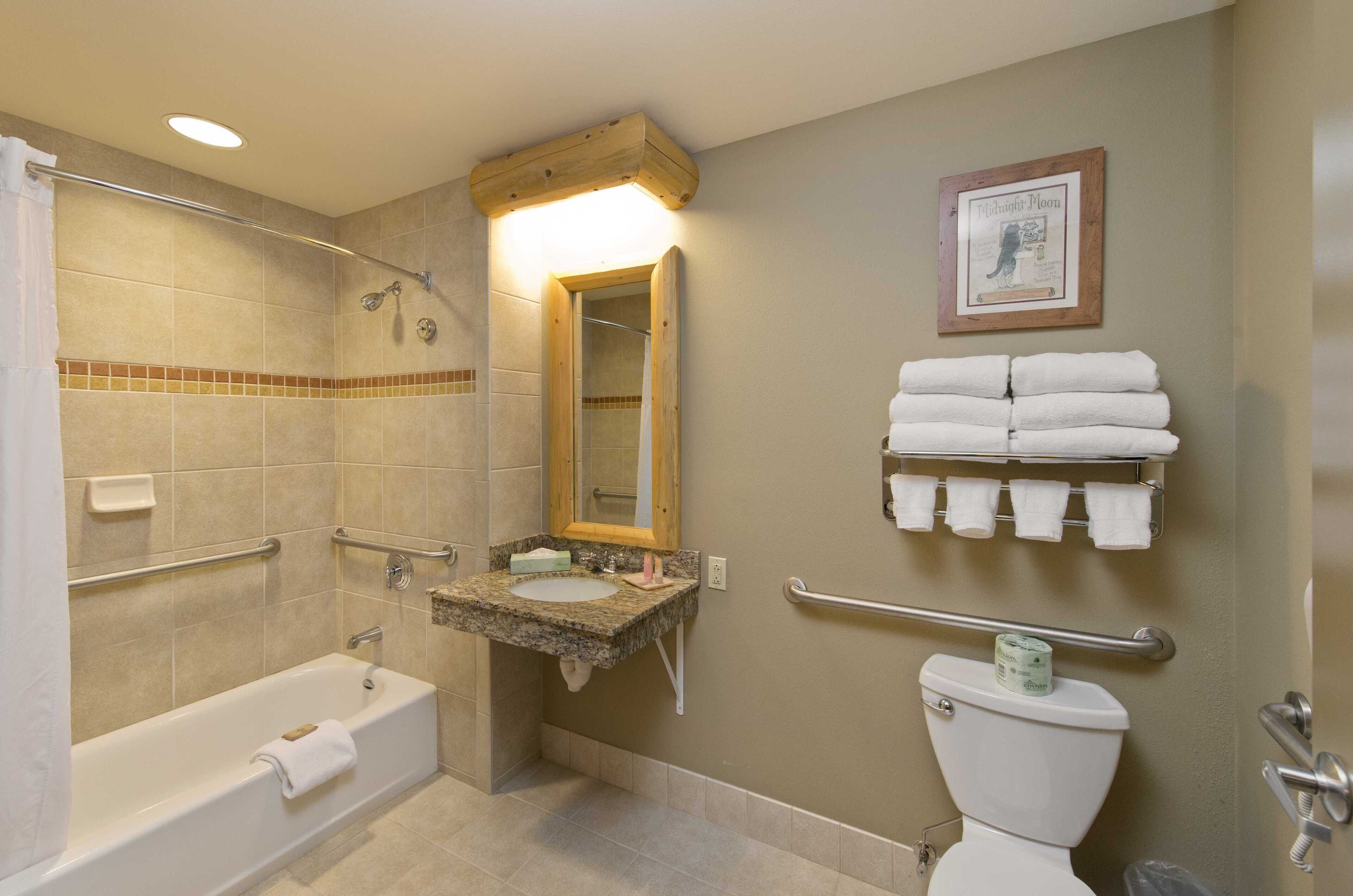 combined shower/bathtub, hair dryer, towels