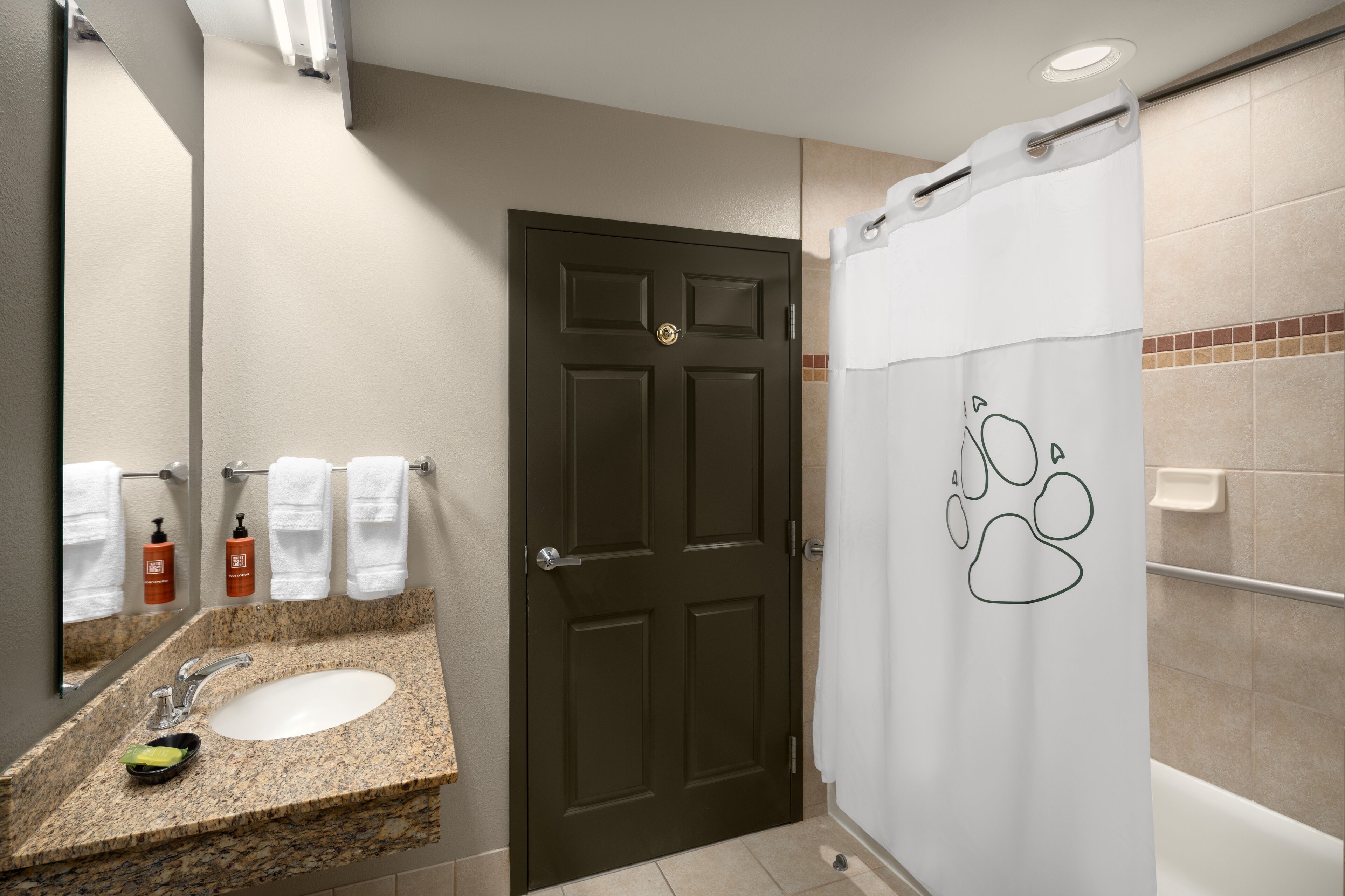 combined shower/bathtub, hair dryer, towels