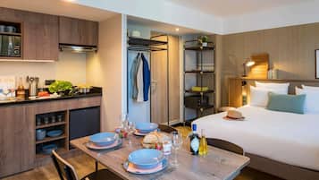 Studio, 1 lit double, coin cuisine | Literie de qualité supérieure, minibar, coffres-forts dans les chambres
