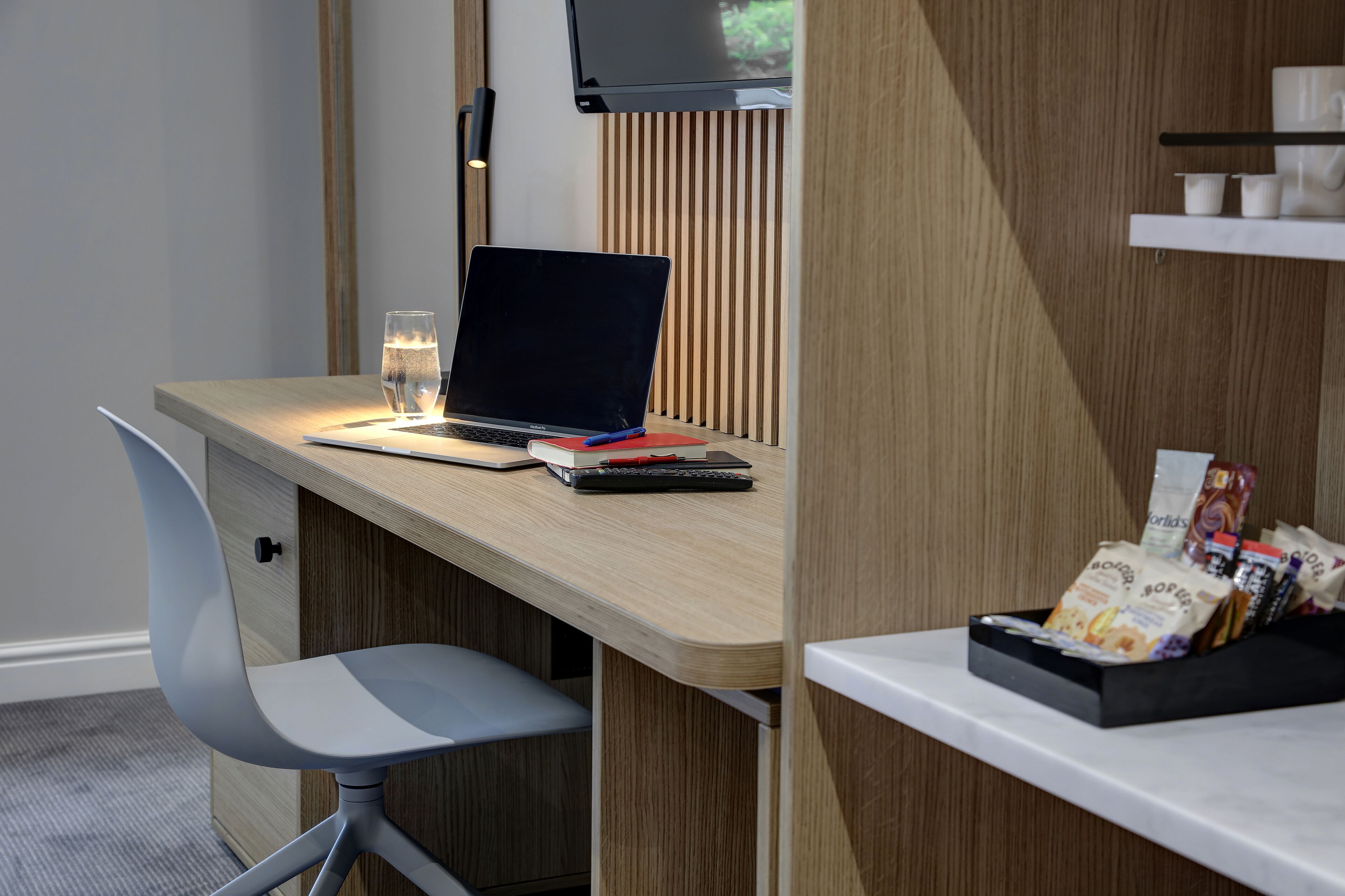 in-room safe, desk, laptop workspace, soundproofing