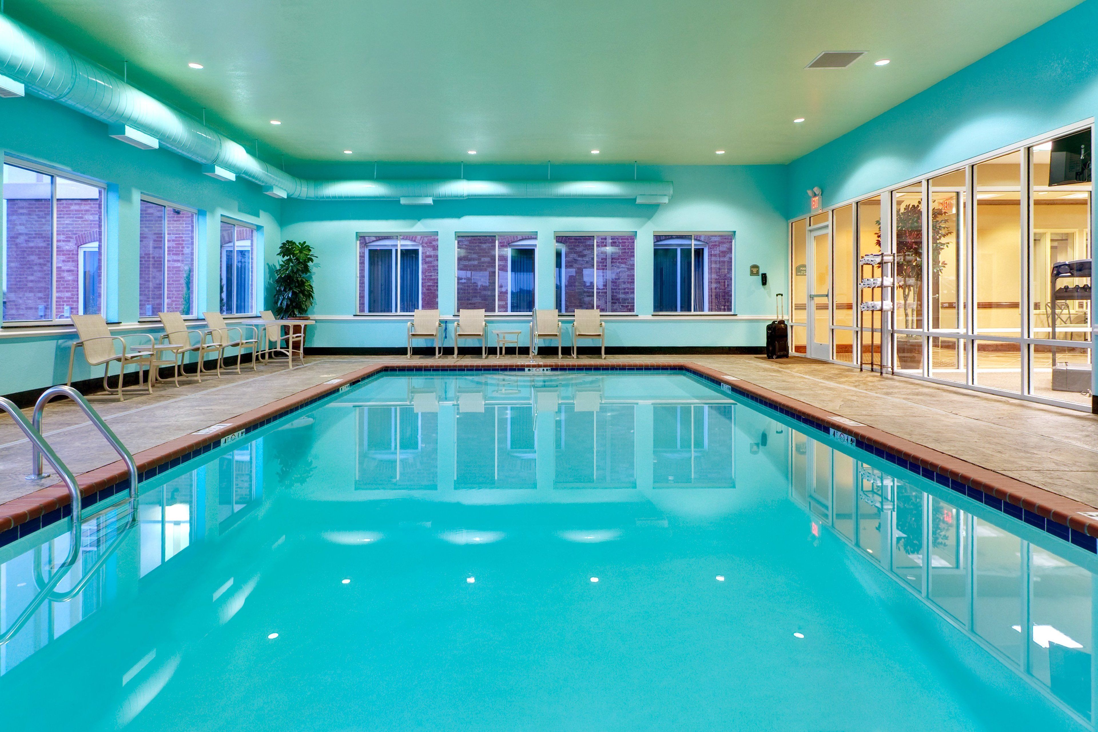 indoor pool, pool loungers