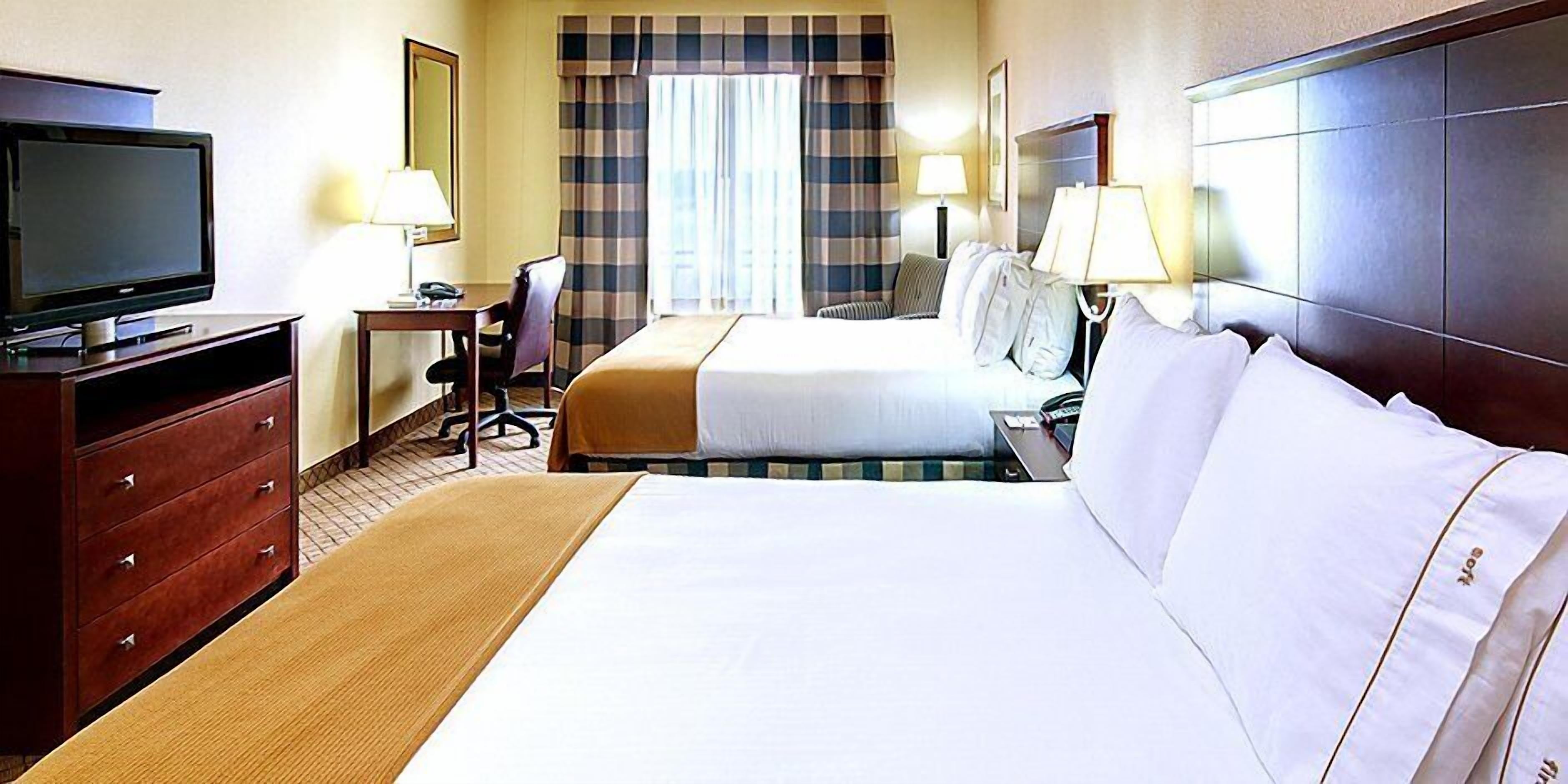 standard room, 2 queen beds | in-room safe, desk, soundproofing, iron/ironing board