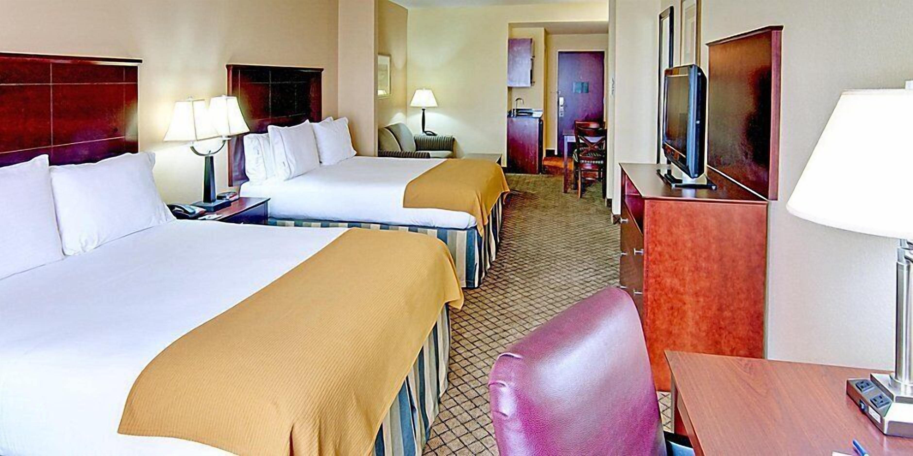 standard room, 2 queen beds | in-room safe, desk, soundproofing, iron/ironing board