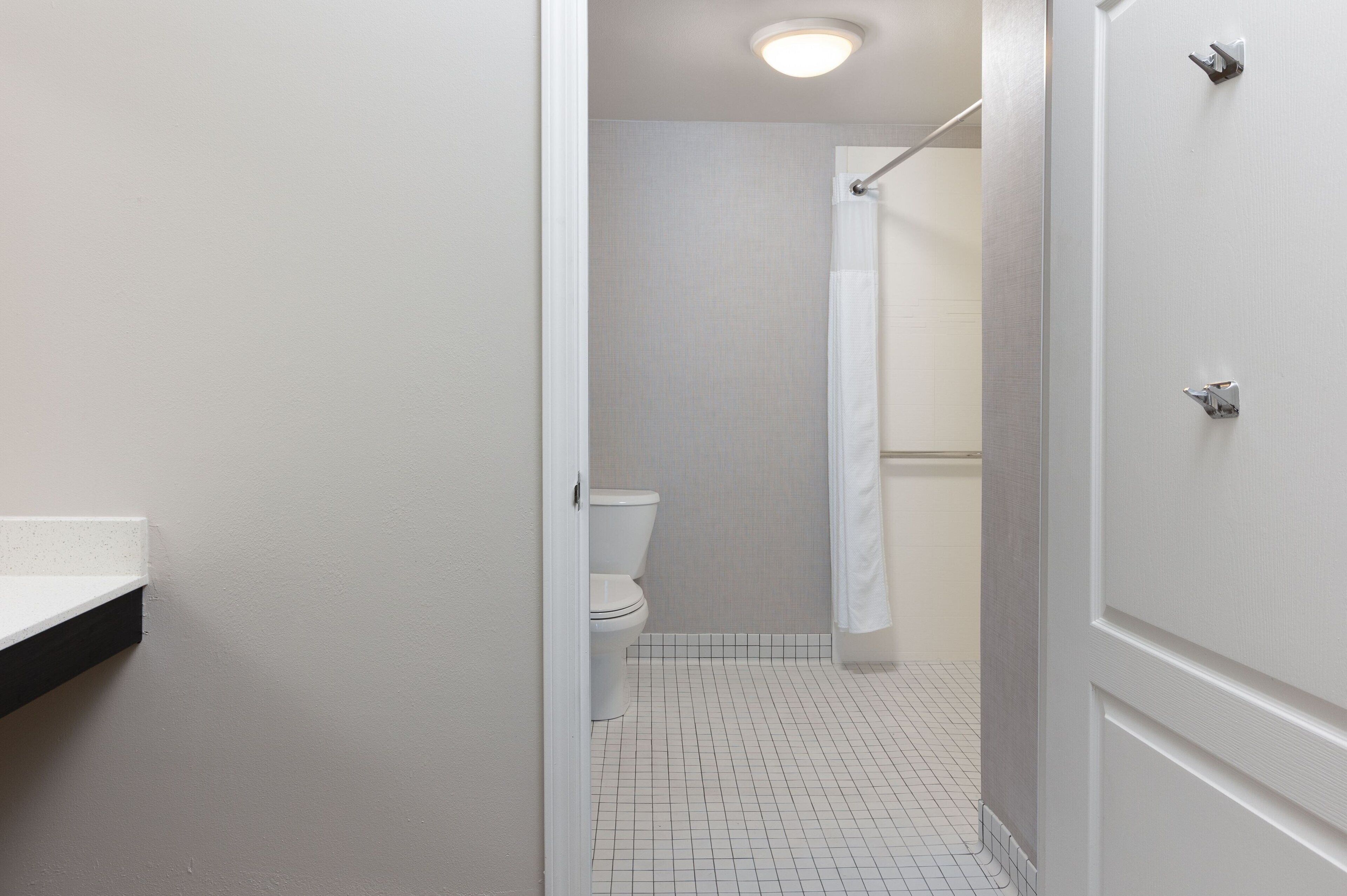 suite, 1 double bed, non smoking (mobility/hearing access, roll-in shwr) | bathroom | combined shower/bathtub, free toiletries, hair dryer, towels