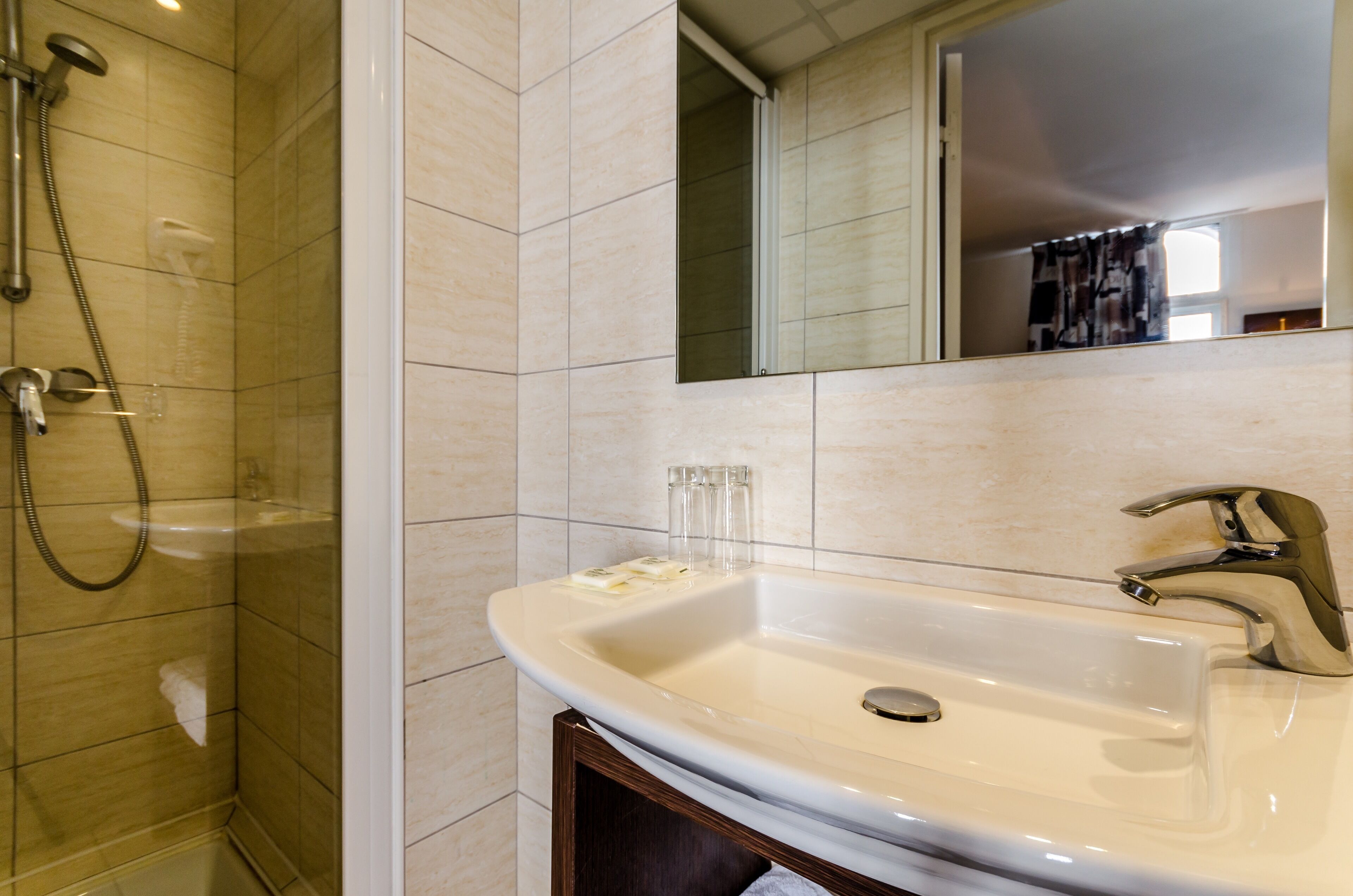 free toiletries, hair dryer, towels