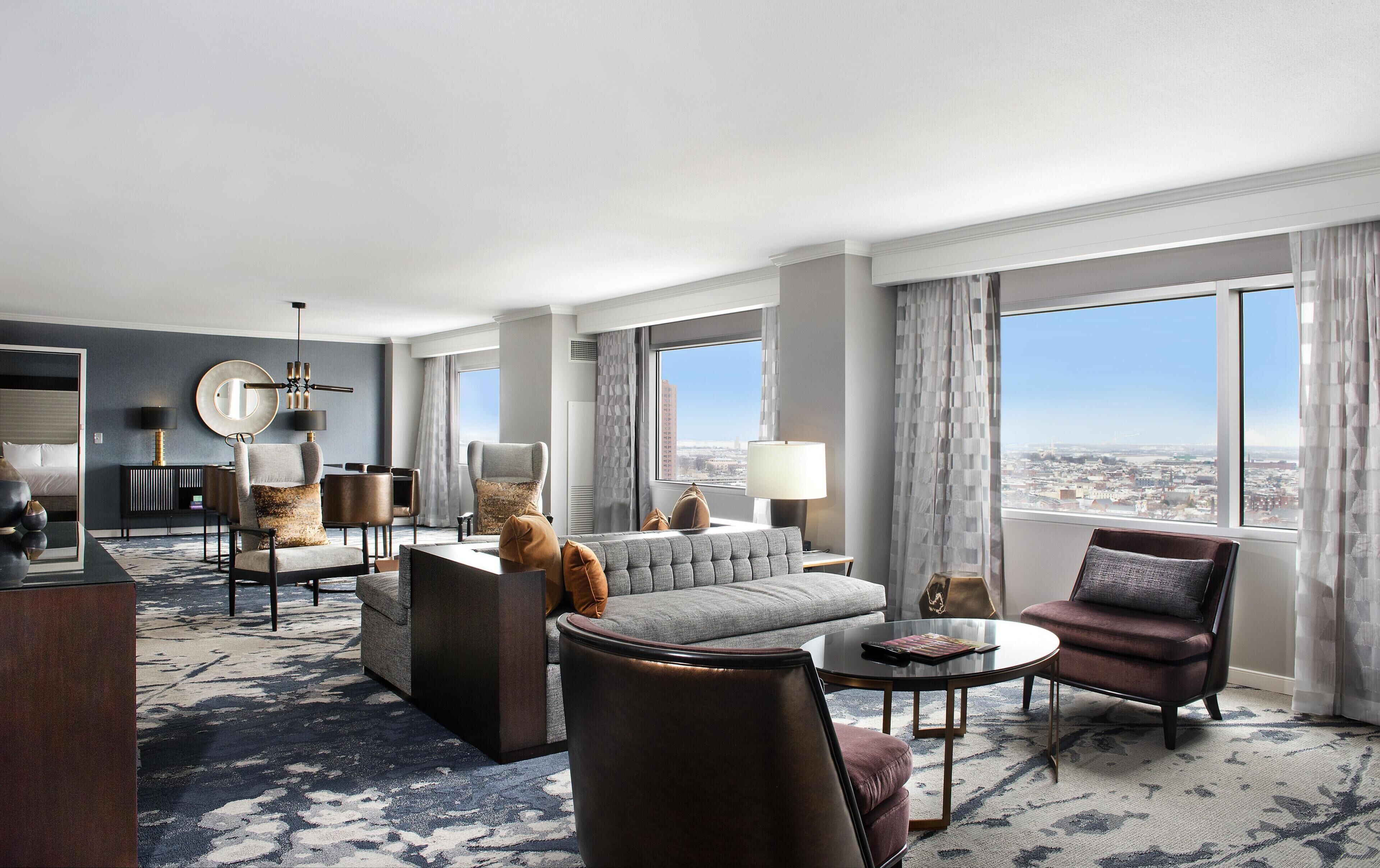 Presidential Room, 1 King Bed (Parlor) | Living area | 50-inch LED TV with premium channels, TV, first-run movies