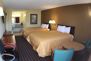 Blackout drapes, iron/ironing board, free WiFi, alarm clocks
