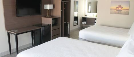 Premium bedding, pillowtop beds, desk, blackout drapes
