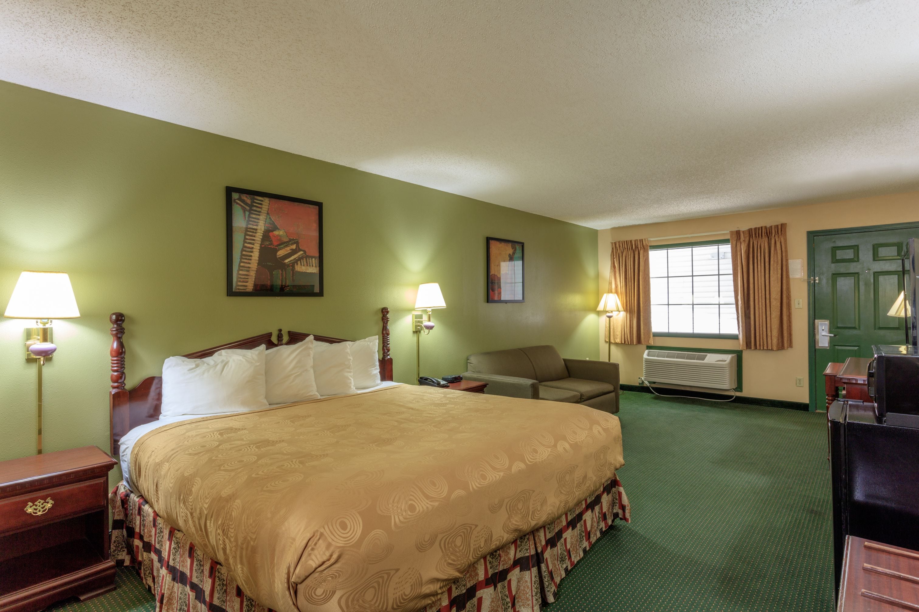 premium bedding, pillow-top beds, desk, blackout curtains