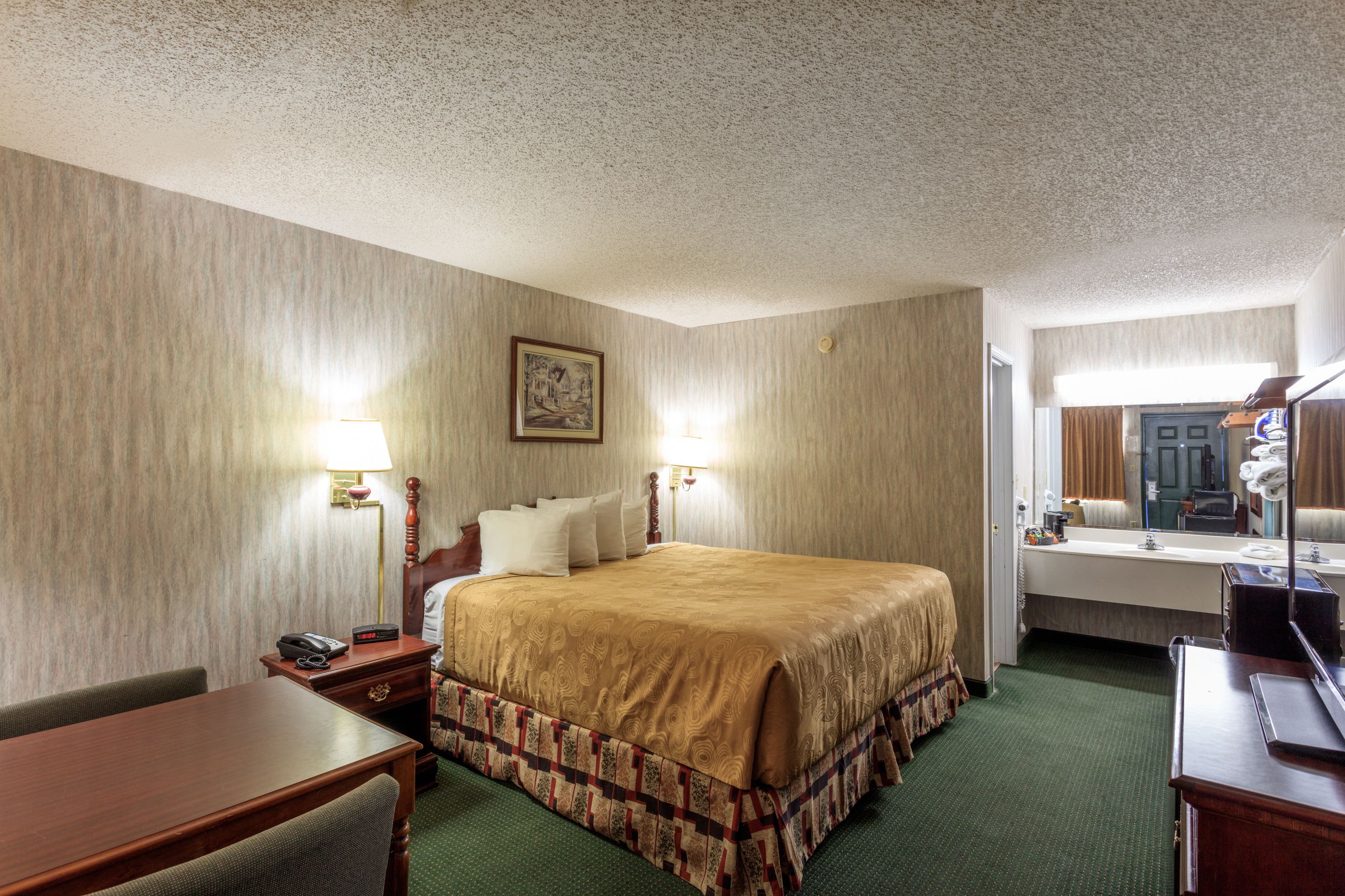 premium bedding, pillow-top beds, desk, blackout curtains