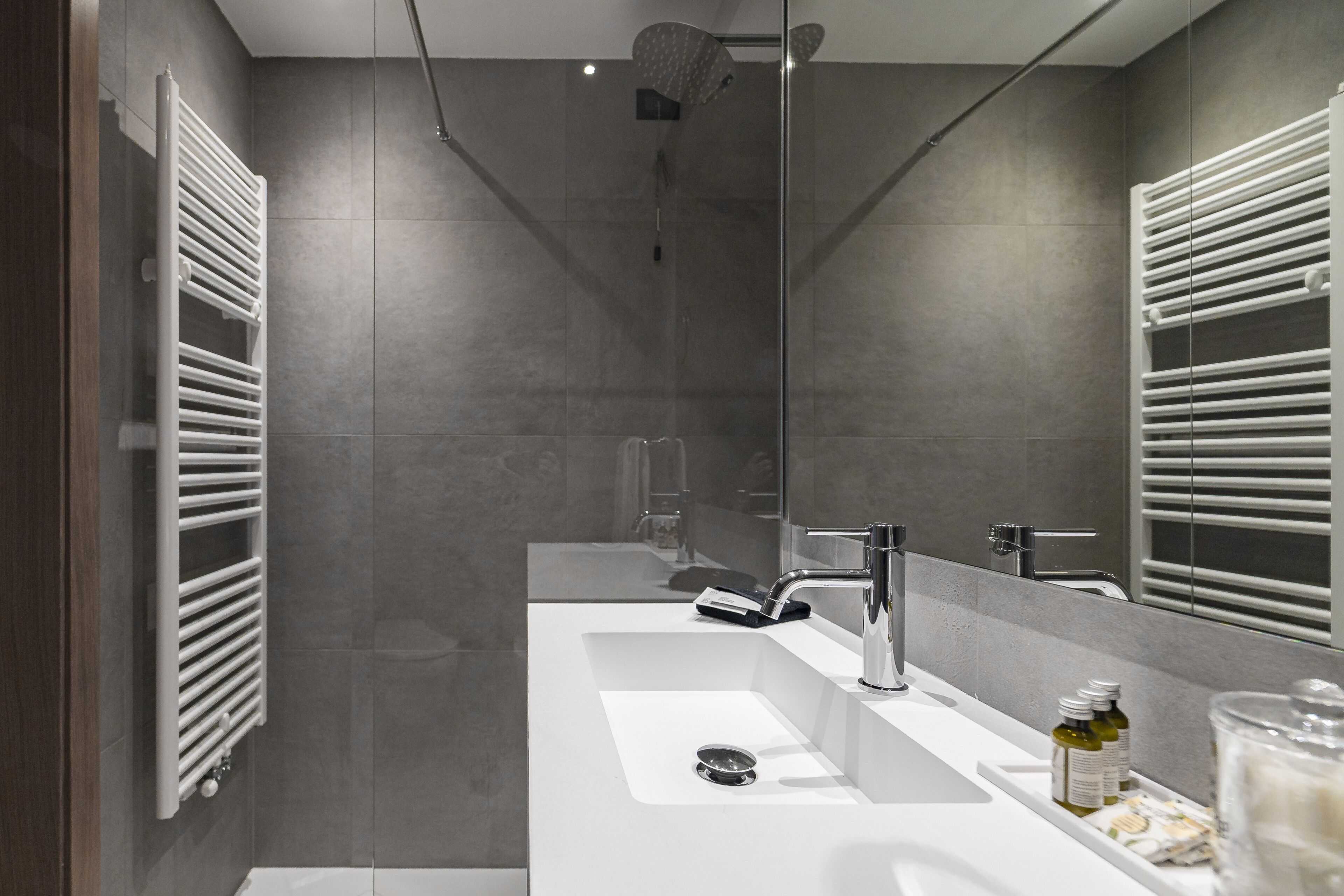 shower, rainfall showerhead, free toiletries, hair dryer