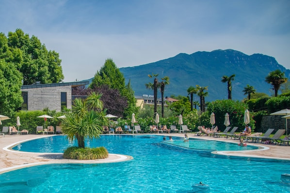 Indoor pool, outdoor pool, pool loungers