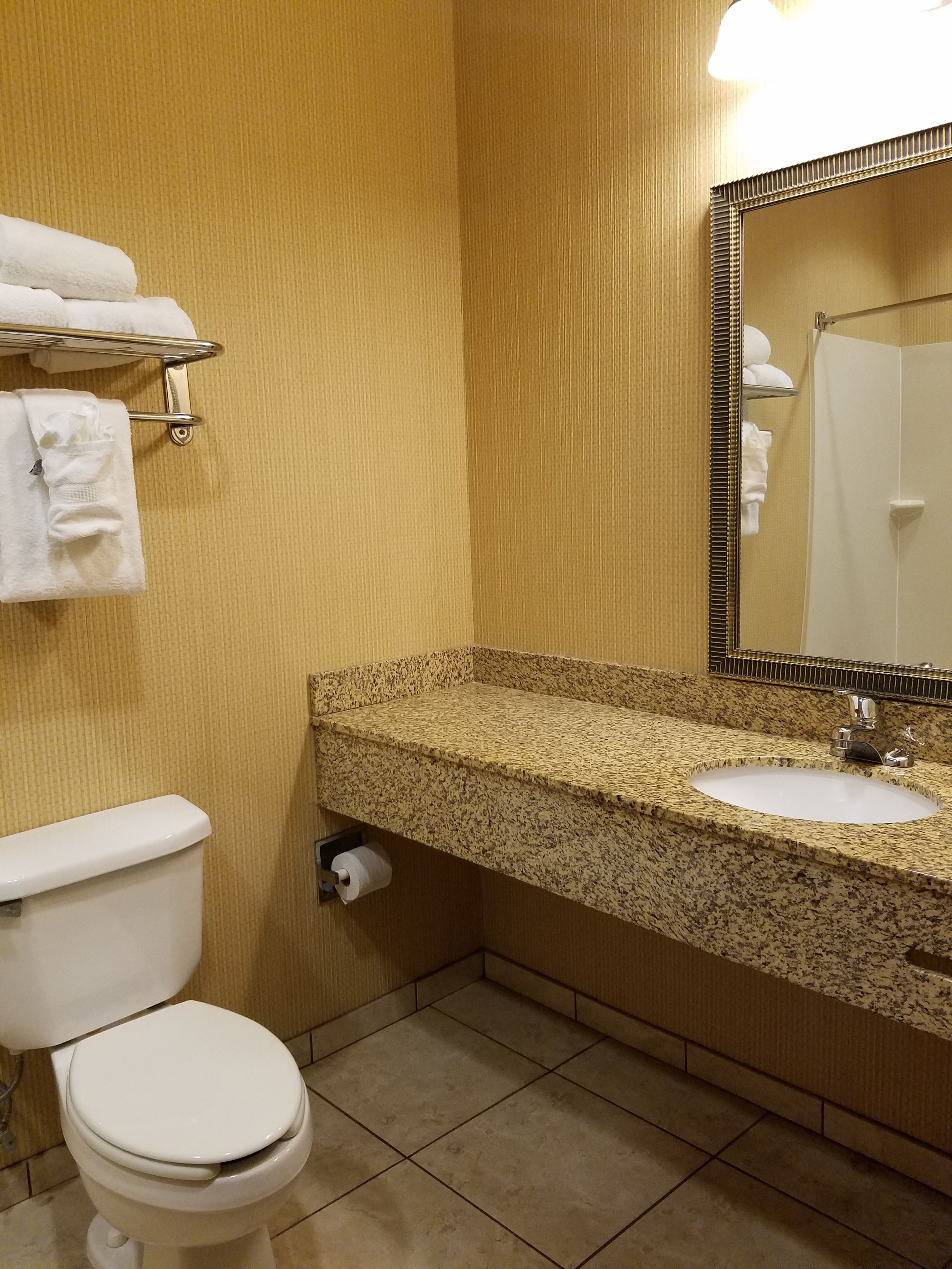 combined shower/bathtub, hair dryer, towels