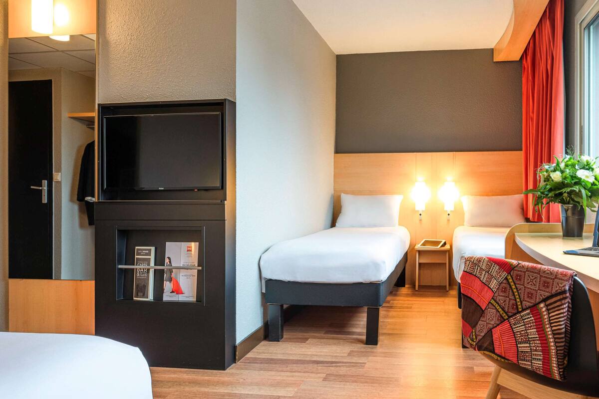 premium bedding, desk, blackout curtains, soundproofing