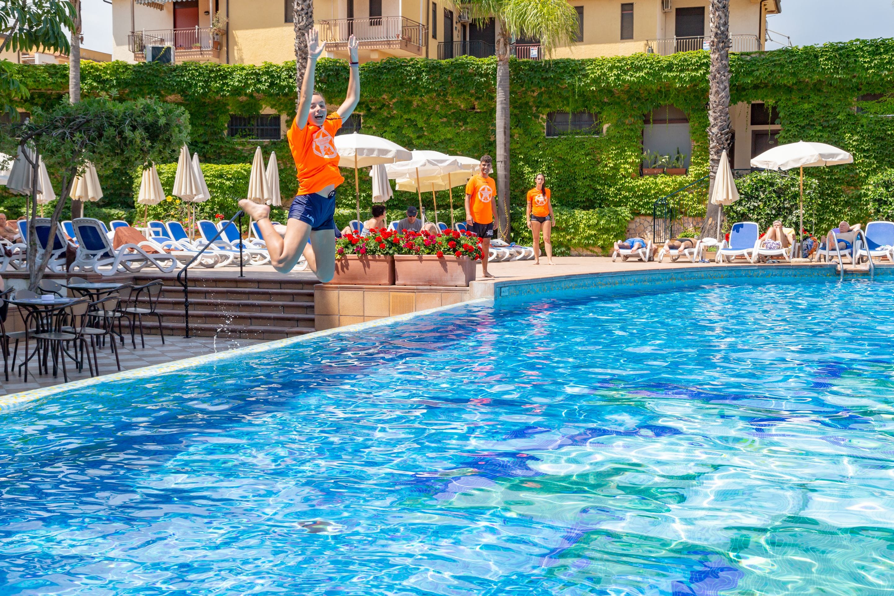 Outdoor pool, pool loungers