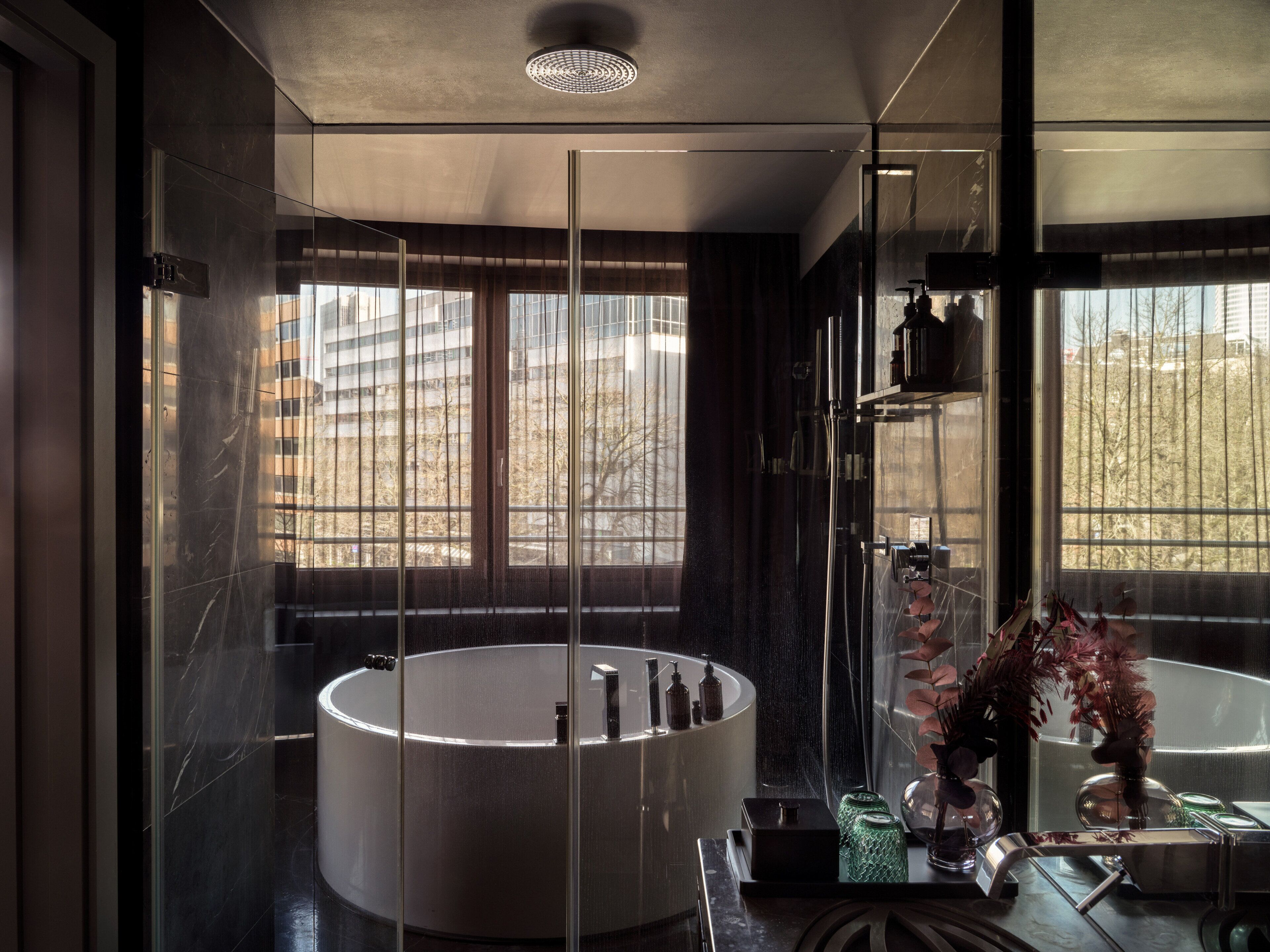 rainfall showerhead, free toiletries, hair dryer, bathrobes