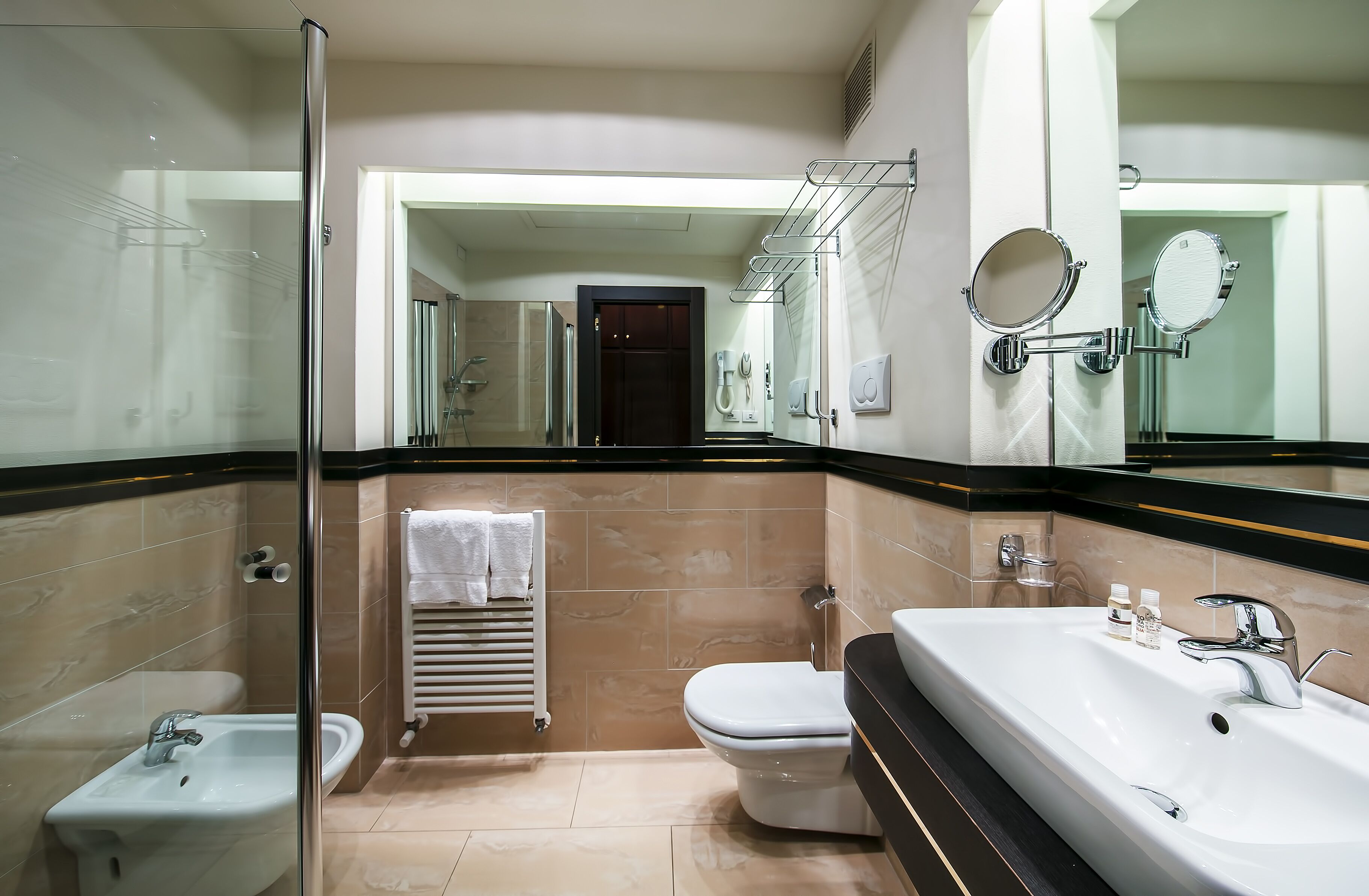 jetted bath, rainfall showerhead, free toiletries, hair dryer