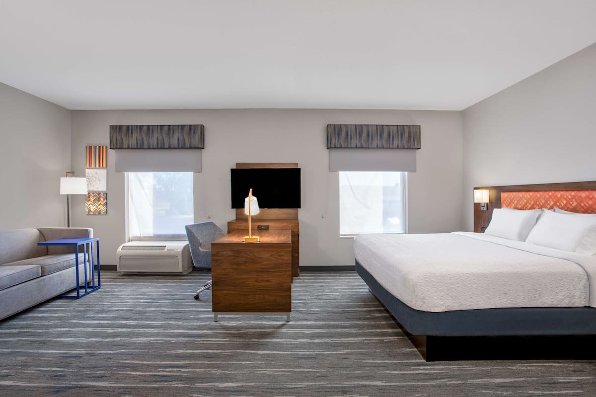In-room safe, desk, laptop workspace, blackout curtains
