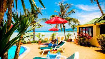 Outdoor pool, pool umbrellas