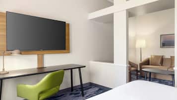Suite, 1 King Bed with Sofa bed, Hearing Accessible | Premium bedding, desk, laptop workspace, iron/ironing board