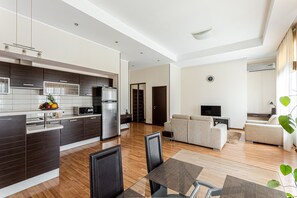 Standard Apartment, 1 Bedroom | Premium bedding, in-room safe, blackout drapes, soundproofing - Senator City Center (Kyiv)