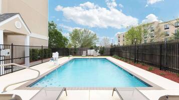 Seasonal outdoor pool, open noon to 8:00 PM, sun loungers