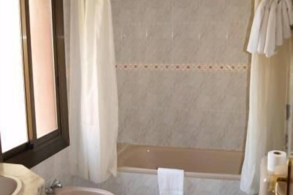 combined shower/bathtub, free toiletries, bidet, towels