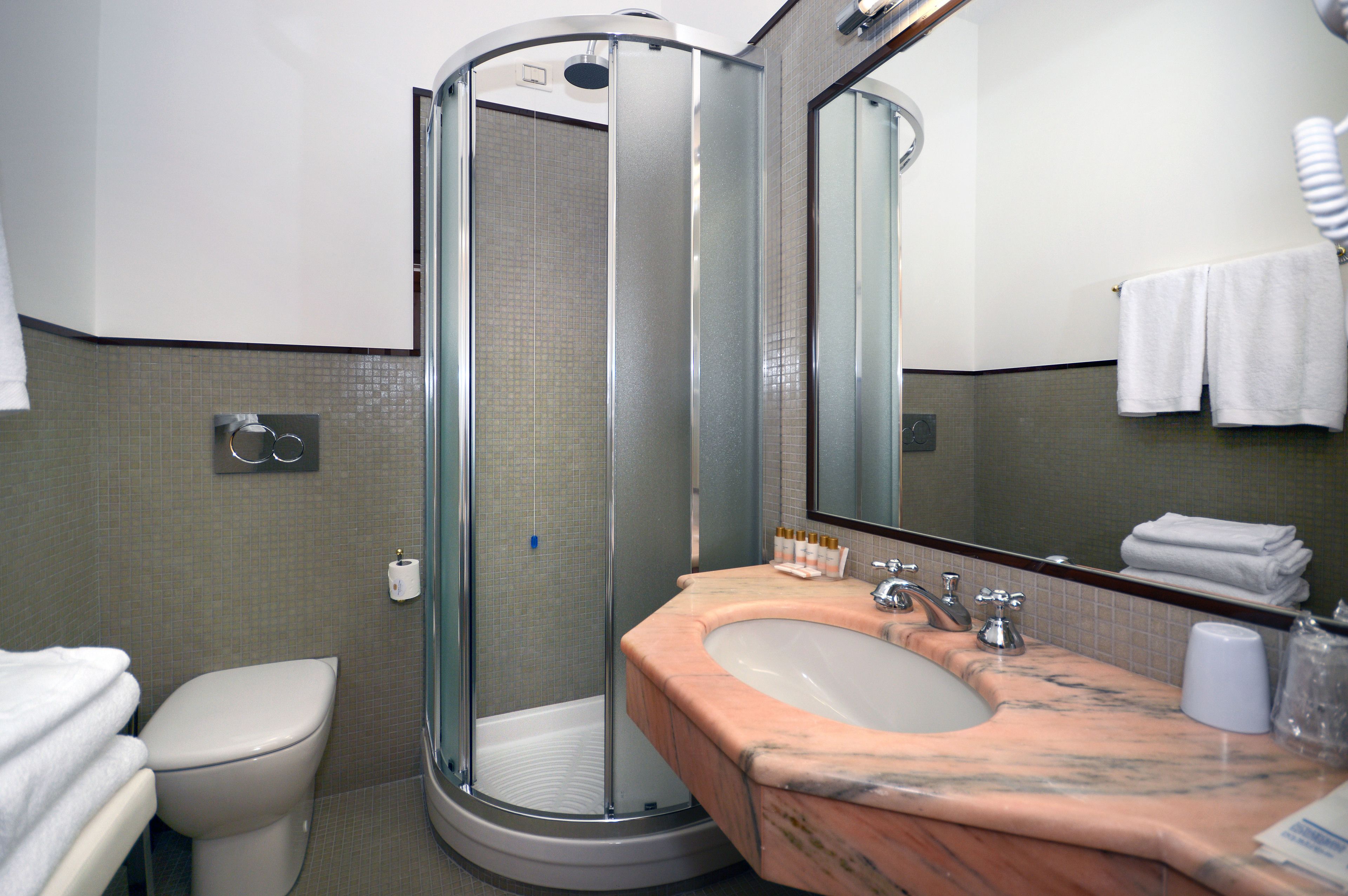 shower, free toiletries, hair dryer, bidet