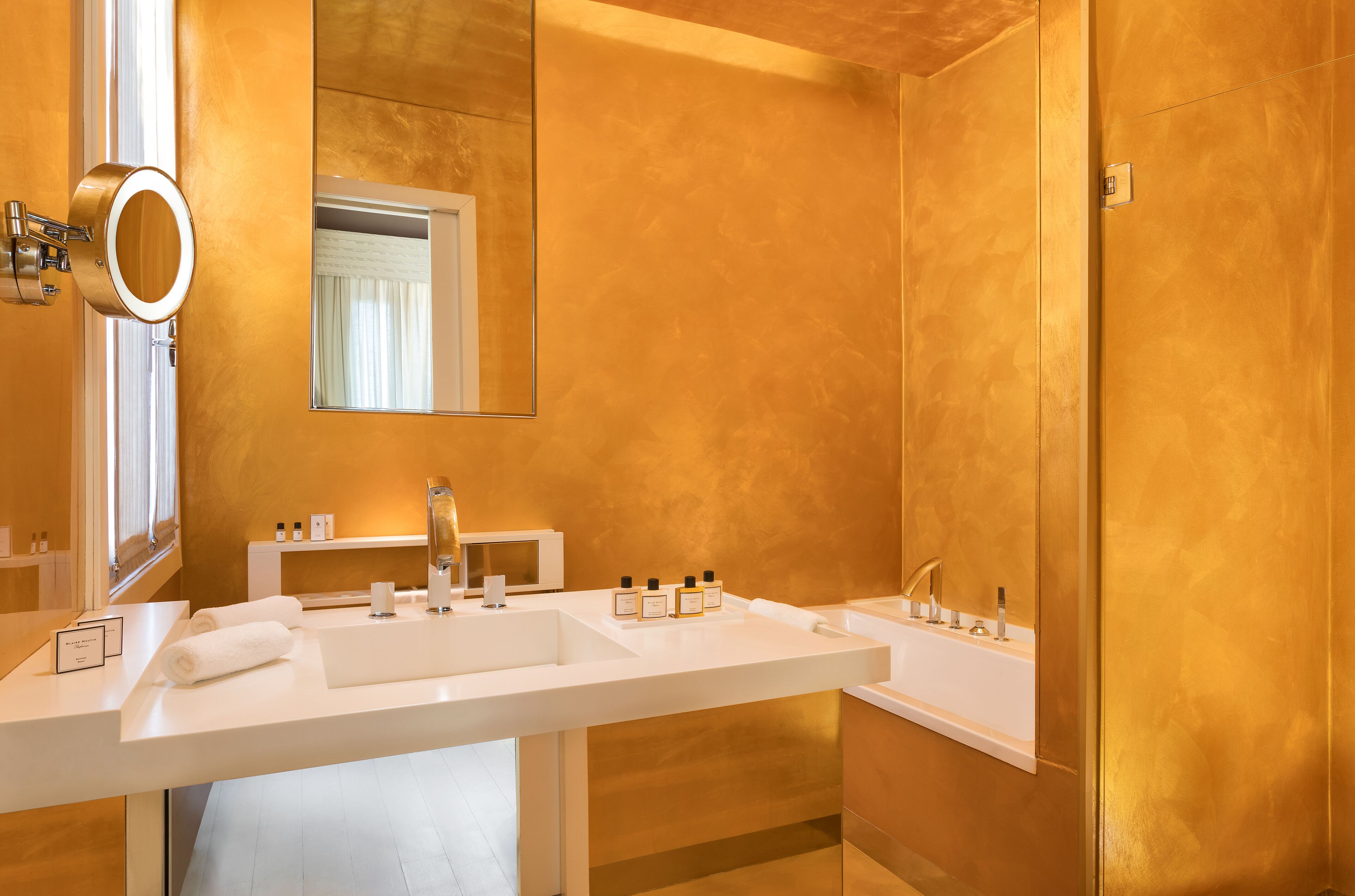 rainfall showerhead, hair dryer, bathrobes, slippers