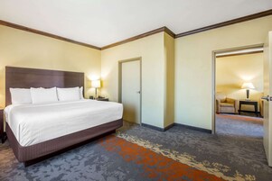 Premium bedding, desk, blackout drapes, iron/ironing board