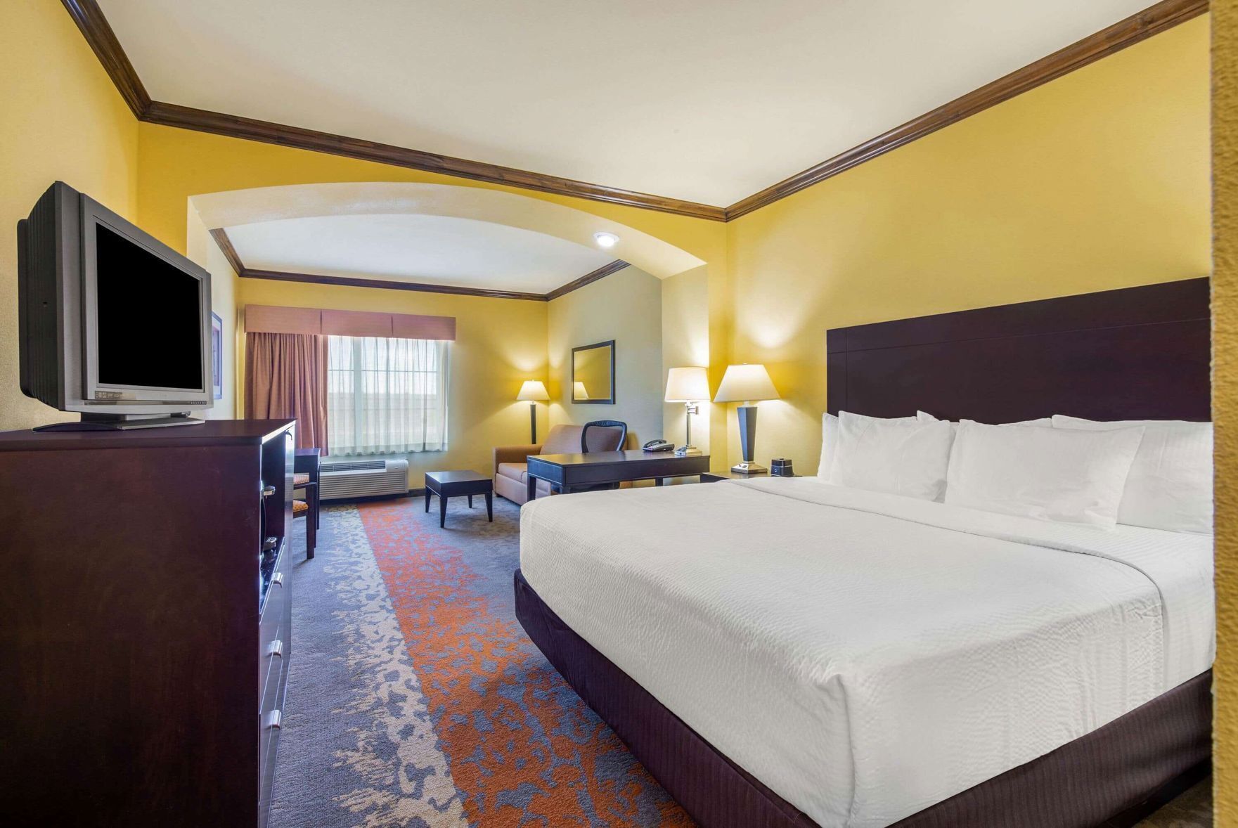 Premium bedding, desk, blackout curtains, iron/ironing board