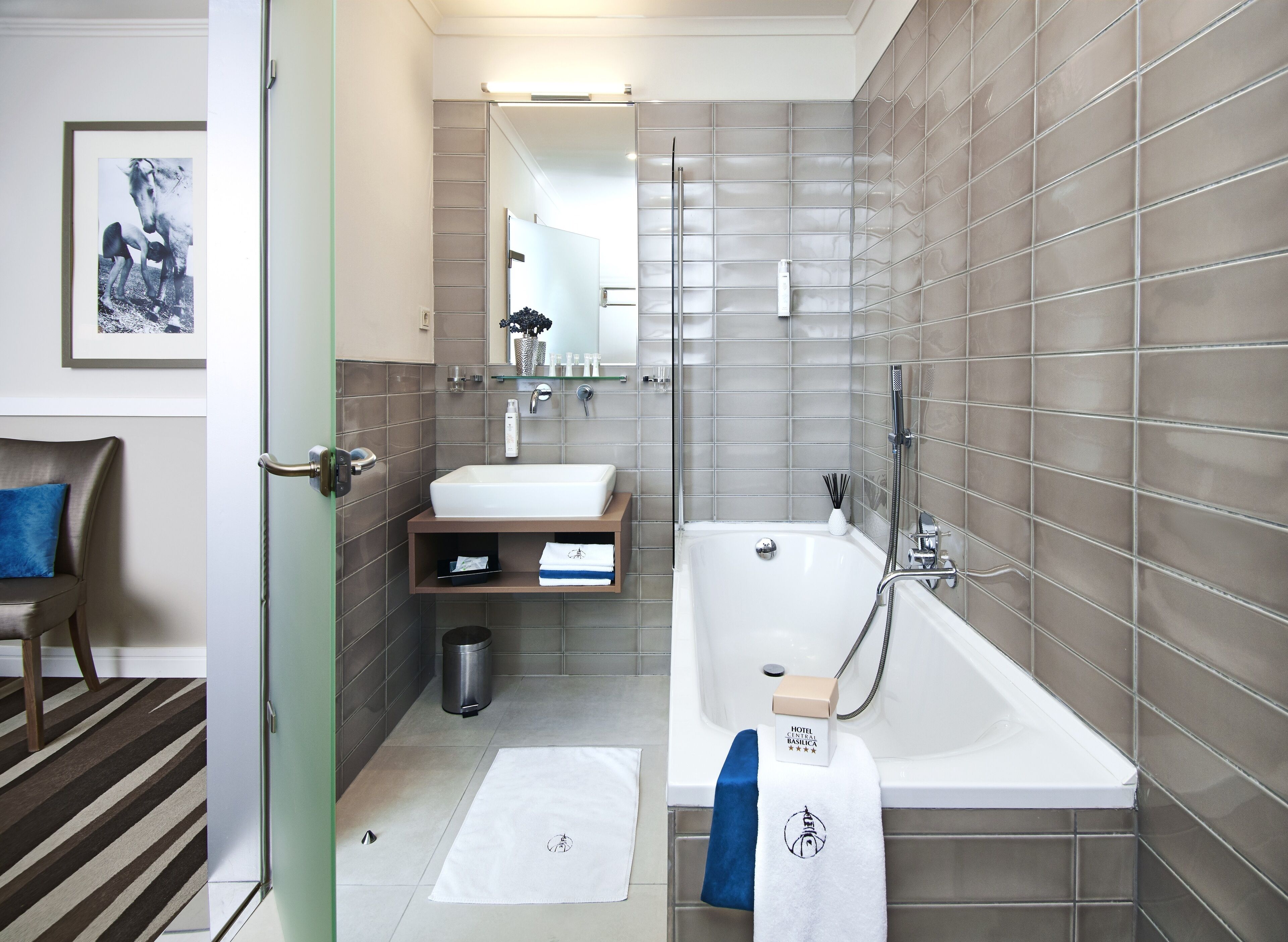 free toiletries, hair dryer, slippers, towels