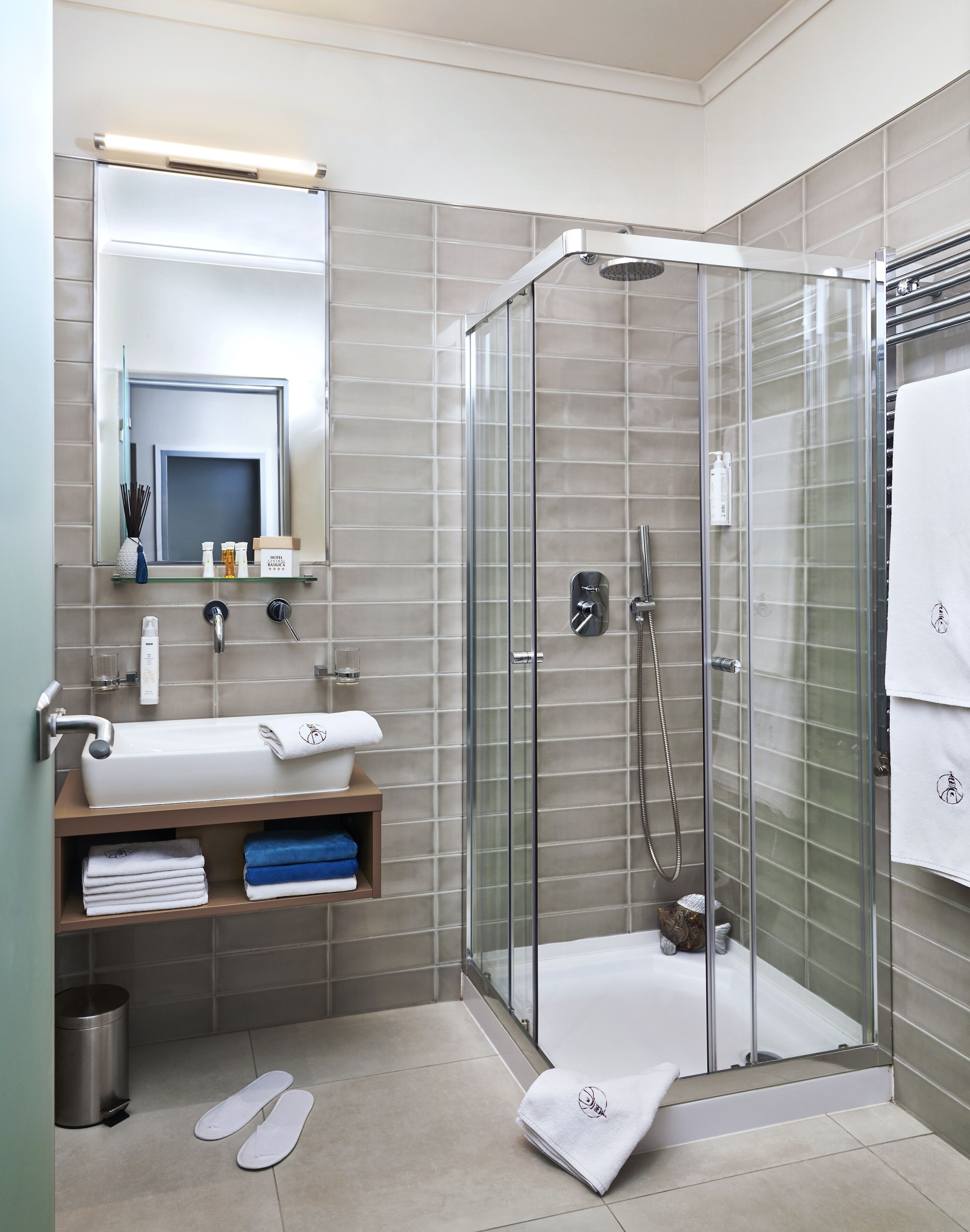 free toiletries, hair dryer, slippers, towels