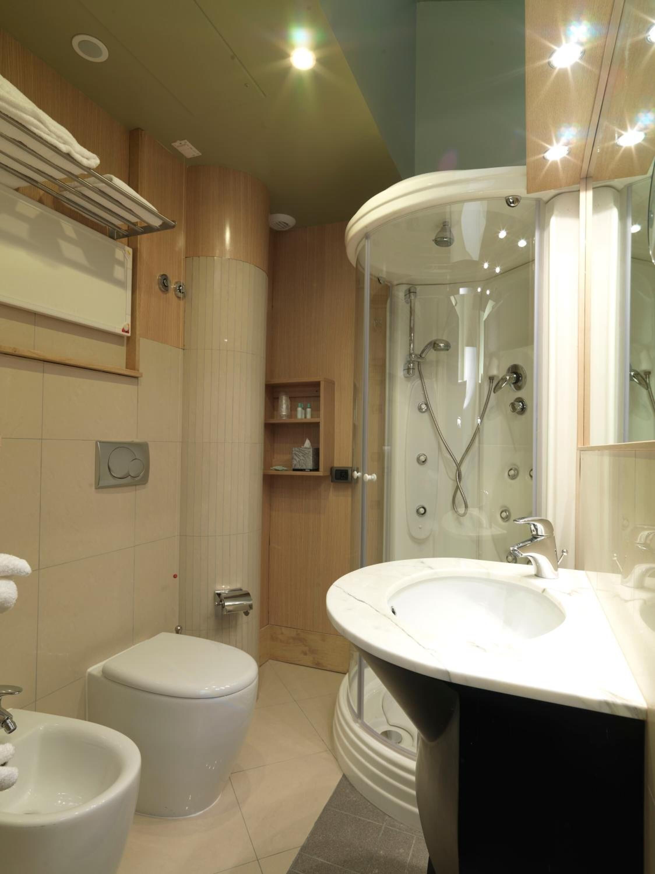 shower, hydromassage showerhead, hair dryer, bidet