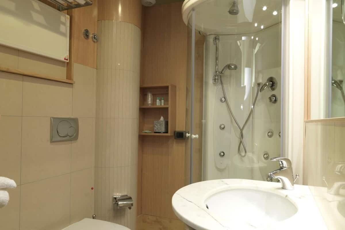 shower, hydromassage showerhead, hair dryer, bidet