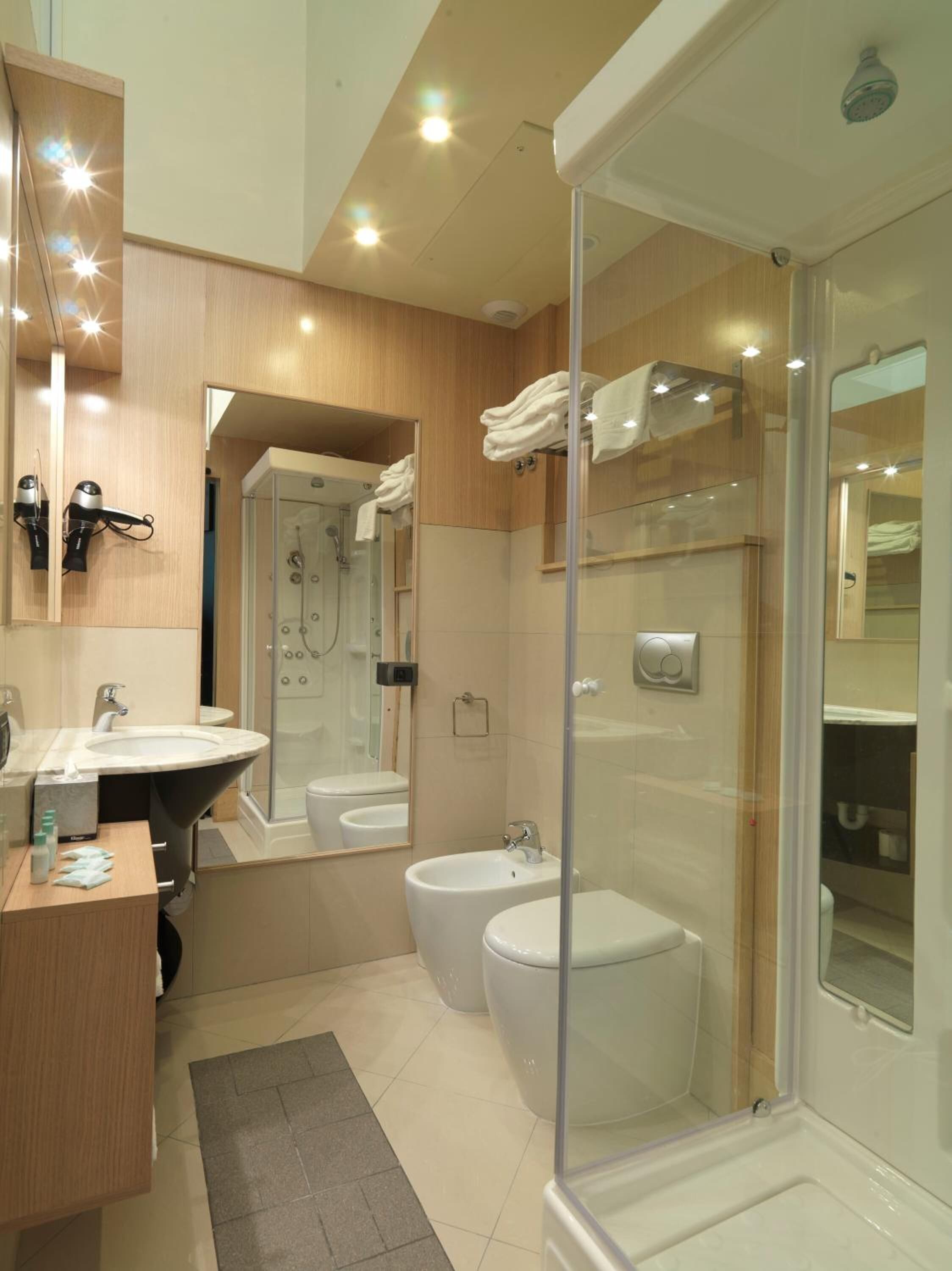 shower, hydromassage showerhead, hair dryer, bidet