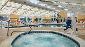 Indoor pool, open 10:00 AM to 10:00 PM, sun loungers