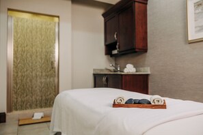 Steam room, body treatments, aromatherapy, hot stone massages