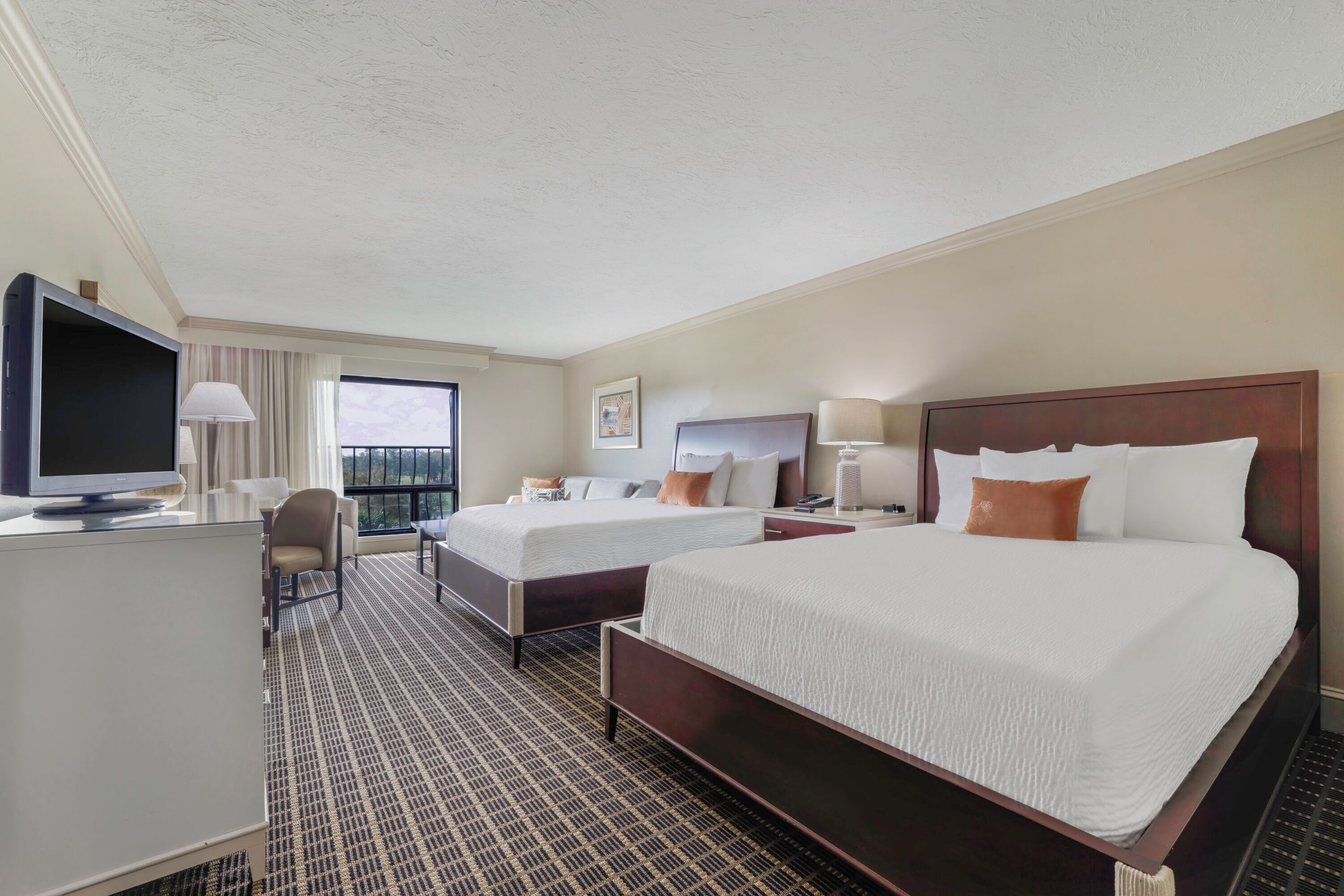 premier room, 2 queen beds, golf view | 1 bedroom, premium bedding, in-room safe, desk