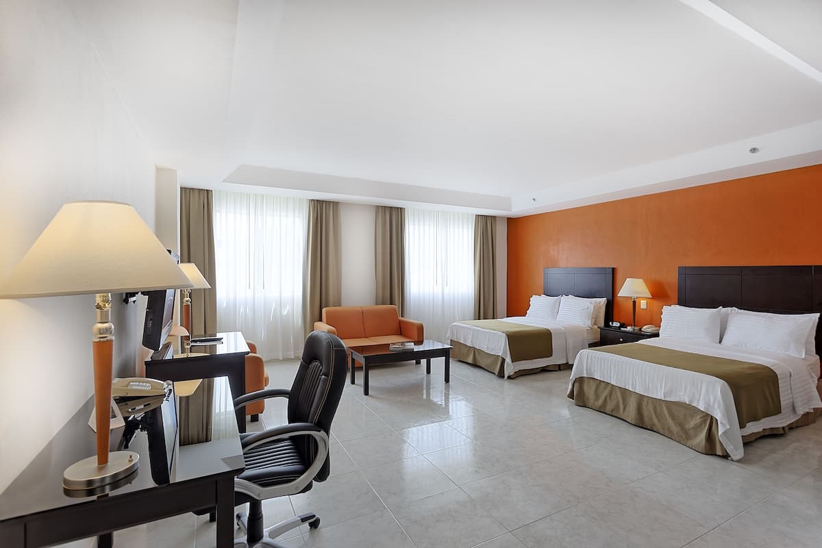 Premium Room, 2 Double Beds | In-room safe, desk, iron/ironing board, free cots/infant beds
