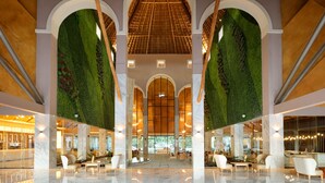 A spacious lobby with marble flooring, modern seating, and a high ceiling with a wooden grid. - TRS Yucatan Hotel - Adults Only - All Inclusive (Kantenah)
