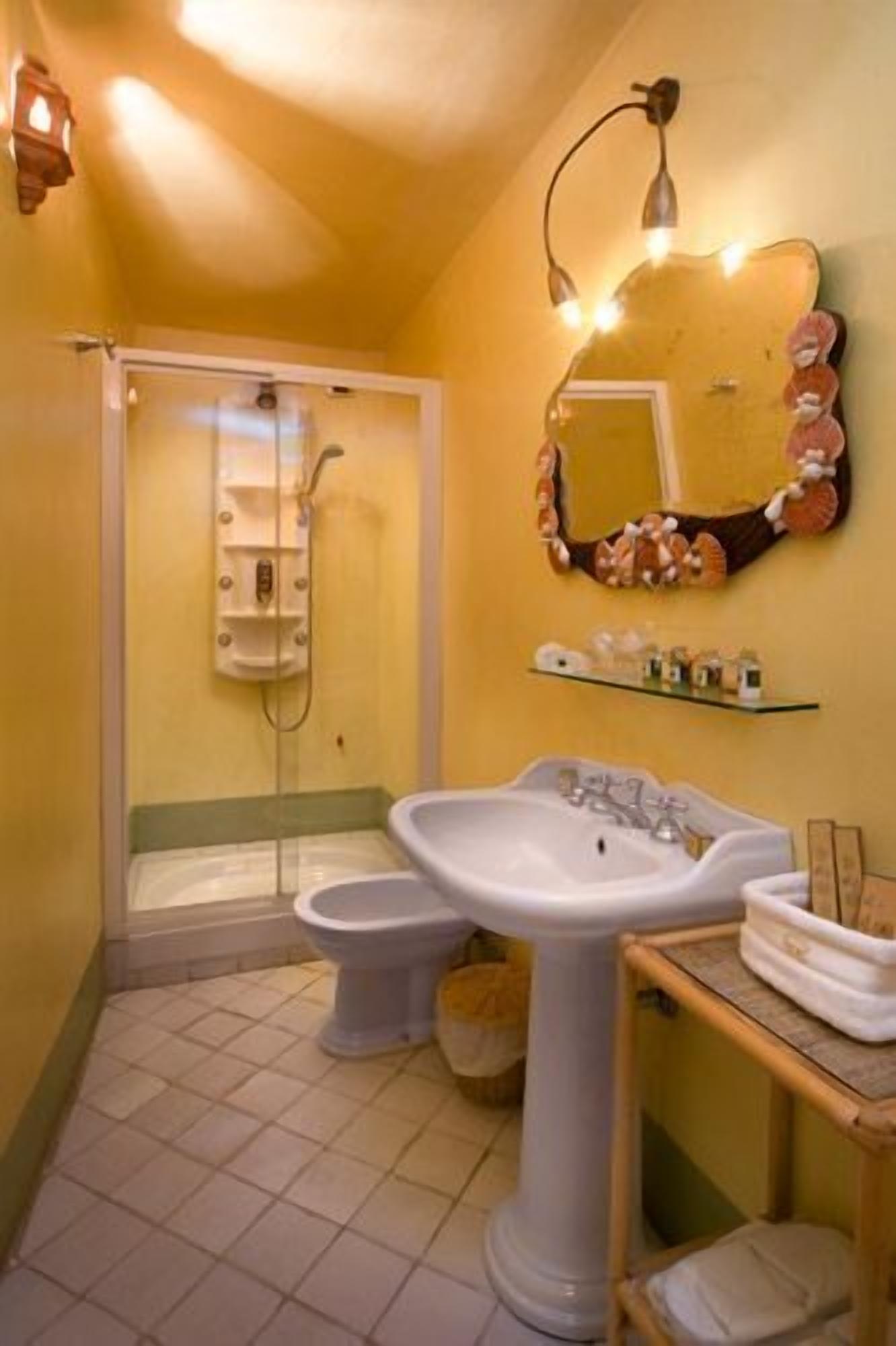 deluxe double room | bathroom | shower, free toiletries, hair dryer, slippers