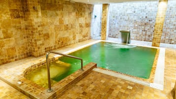 Indoor pool, outdoor pool, pool loungers