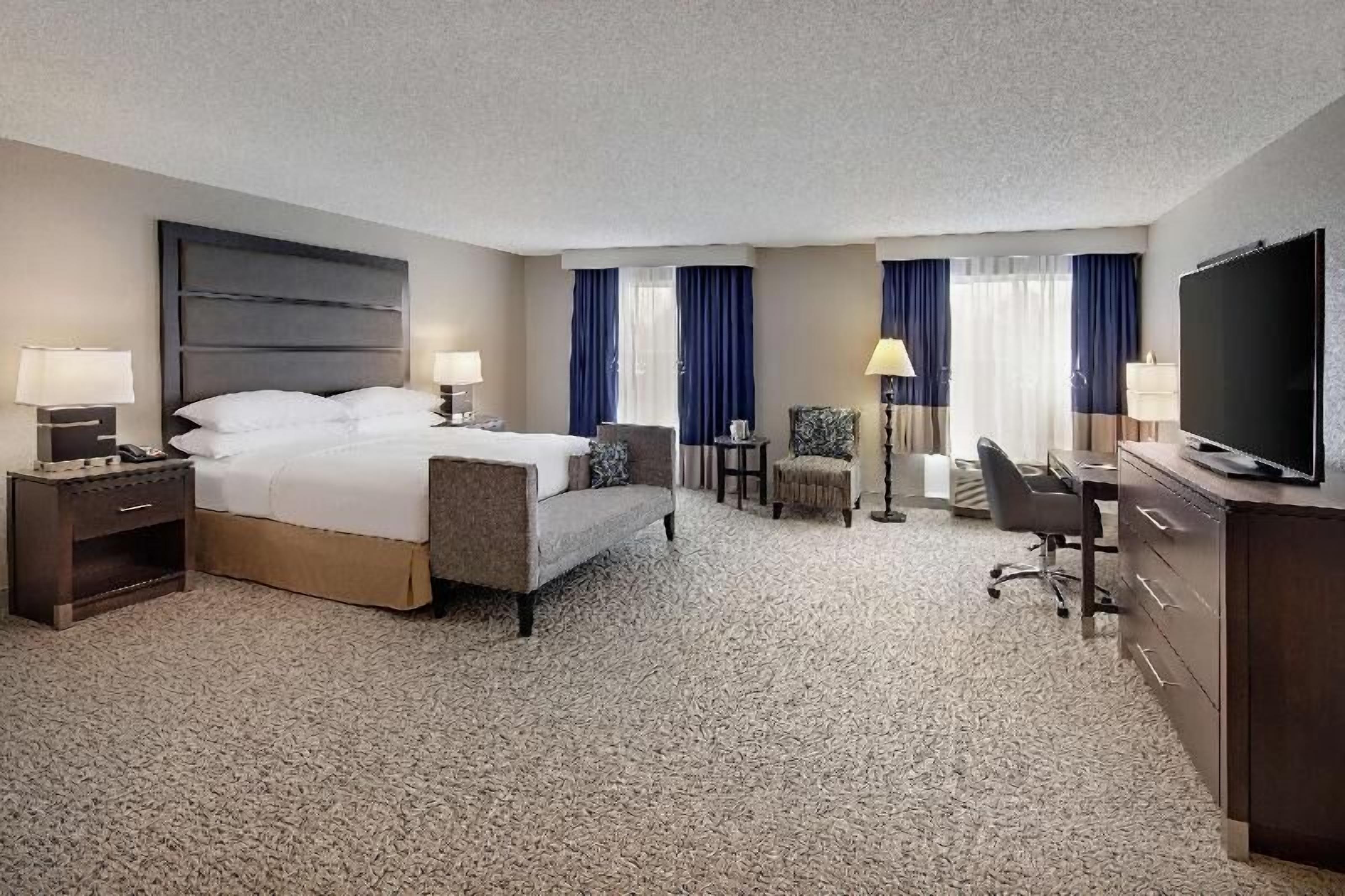 In-room safe, desk, laptop workspace, blackout drapes