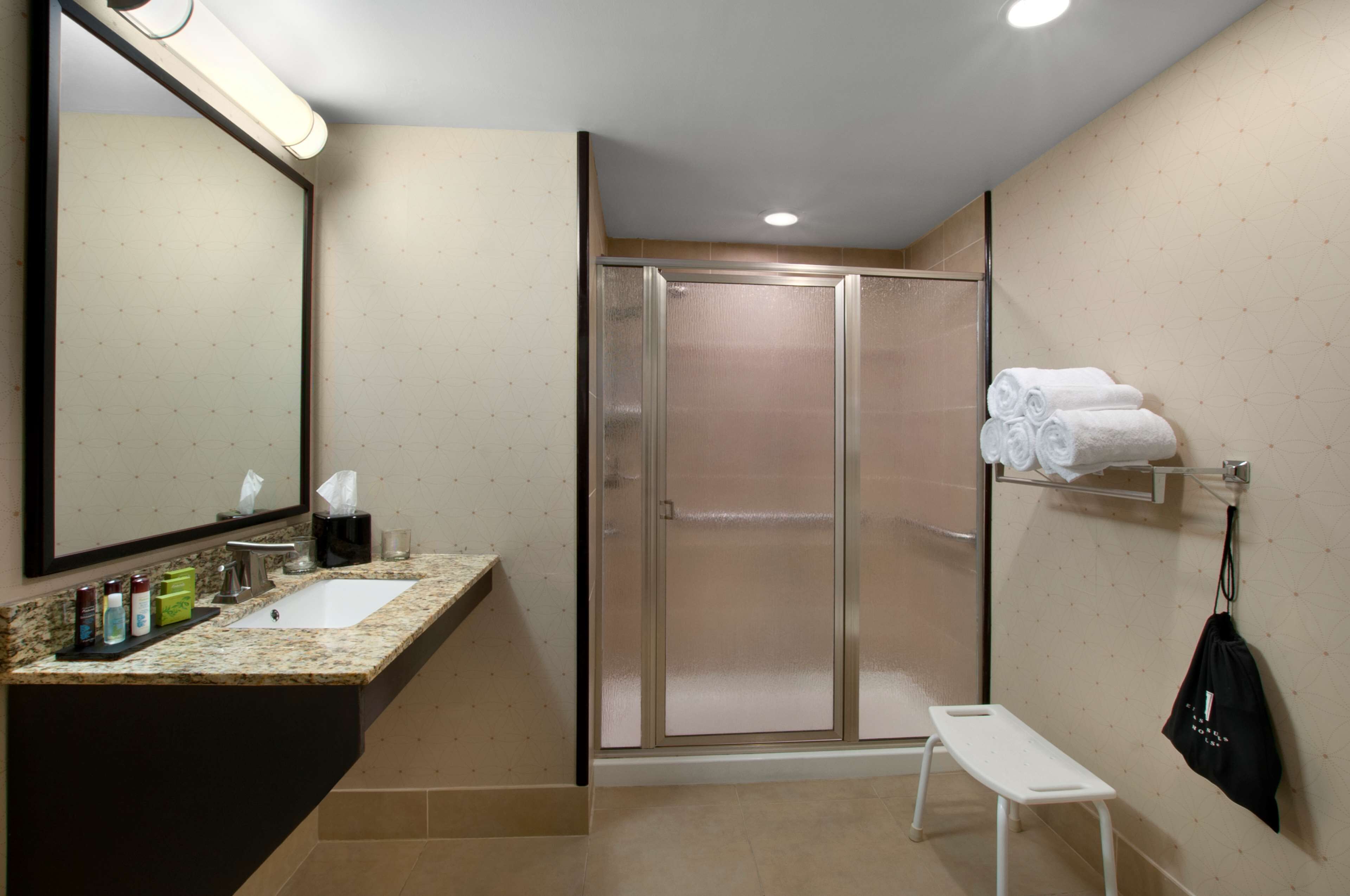 suite, 2 queen beds, accessible (mobility, 3x3 shower) | bathroom | combined shower/bathtub, designer toiletries, hair dryer, towels