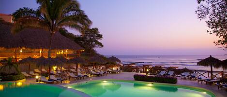 2 outdoor pools, pool umbrellas, pool loungers