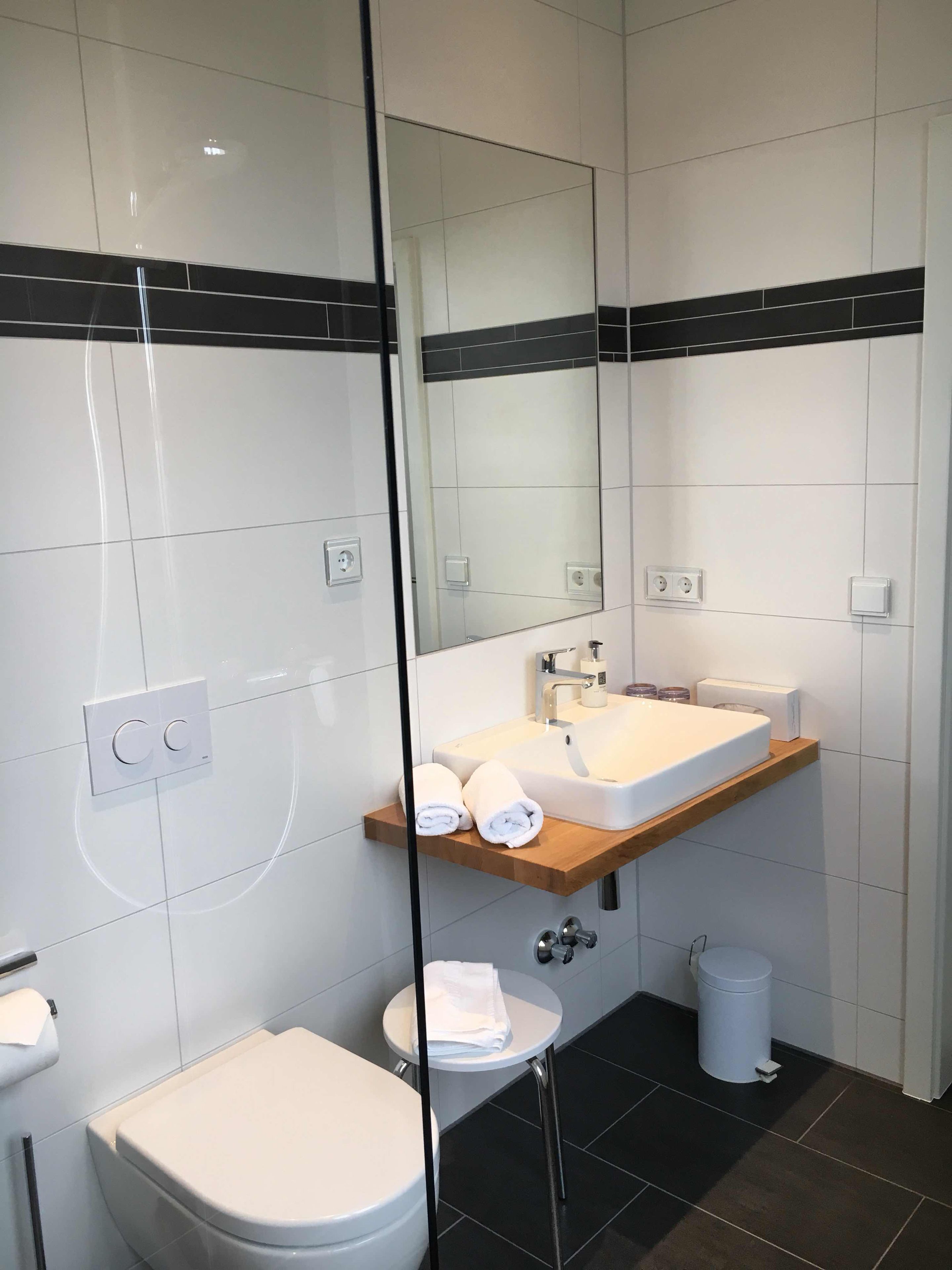 deluxe double room | bathroom | shower, free toiletries, hair dryer, towels